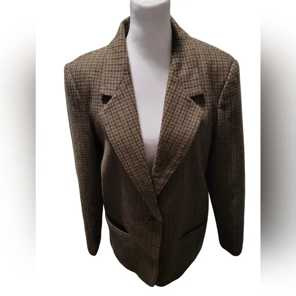 Braebrook Womens Size 8P 100% Wool Brown & Tan Classic Plaid Blazer - Picture 3 of 8